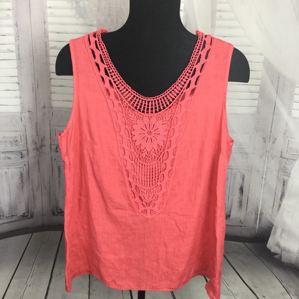 Piazza Roma Italian Coral Sleeveless Linen Blouse